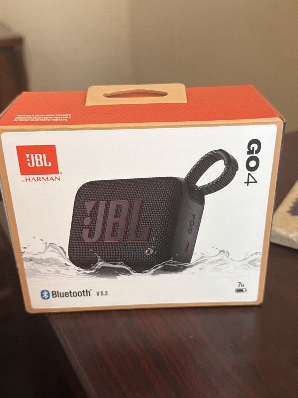 JBL GO 4 Portable Bluetooth Speaker - Black with Orange Box Accents